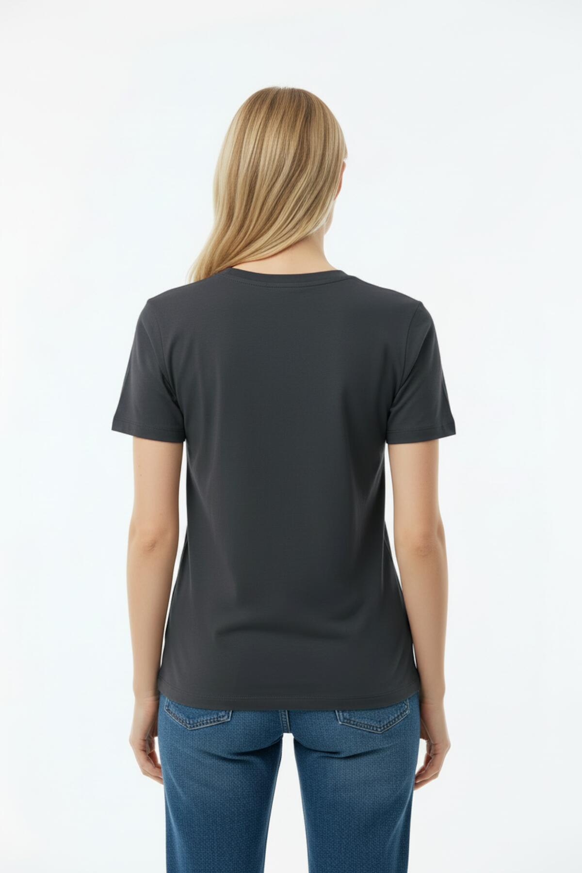 Kadın Bisiklet Yaka Tshirt Füme - Yandan Görünüm