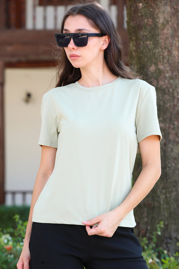 Kadın Bisiklet Yaka Tshirt Haki - Arka Görünüm