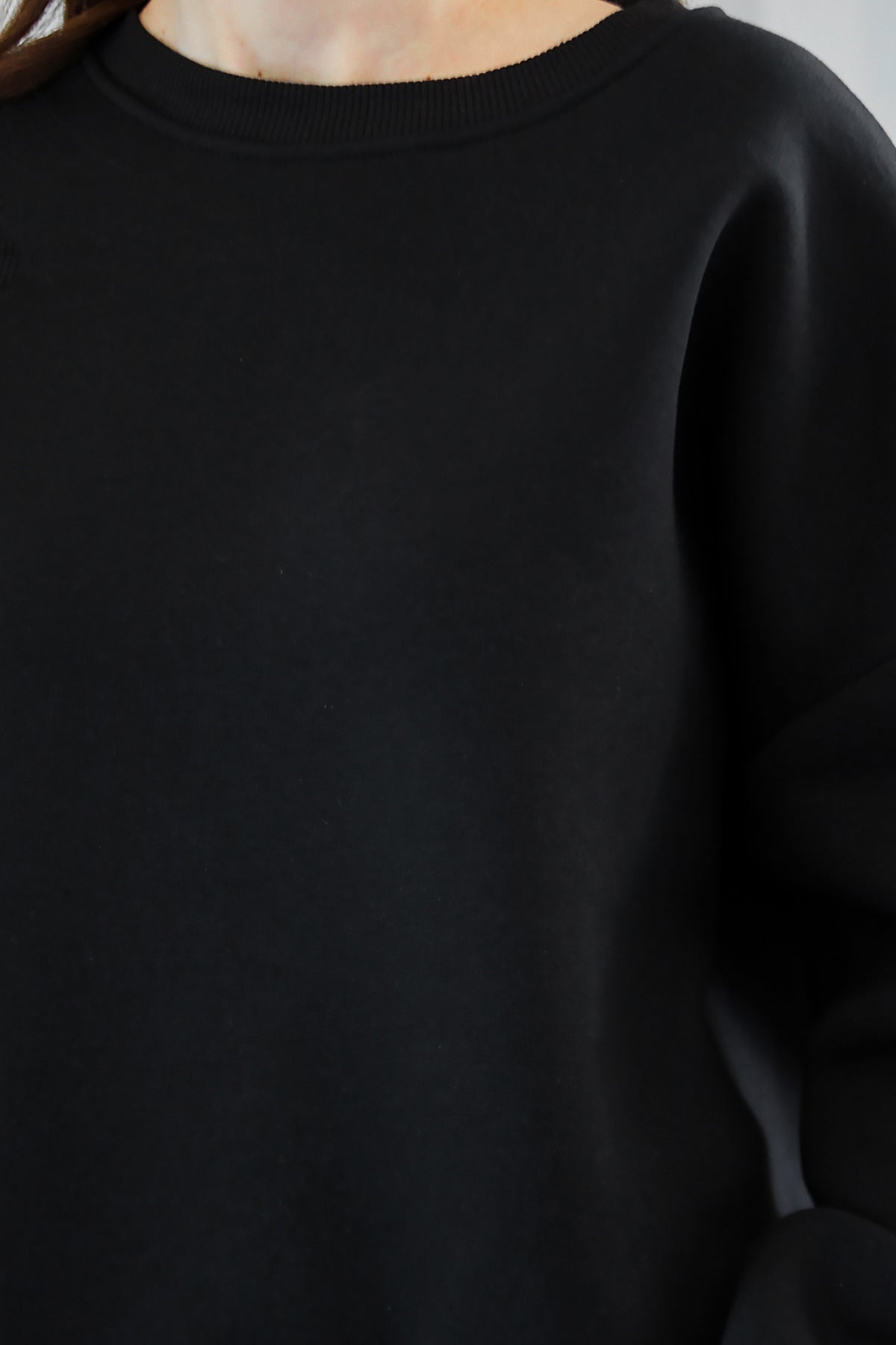 Kadın Bisiklet Yaka Üç İplik Oversize Sweat Siyah - Arka Görünüm 2