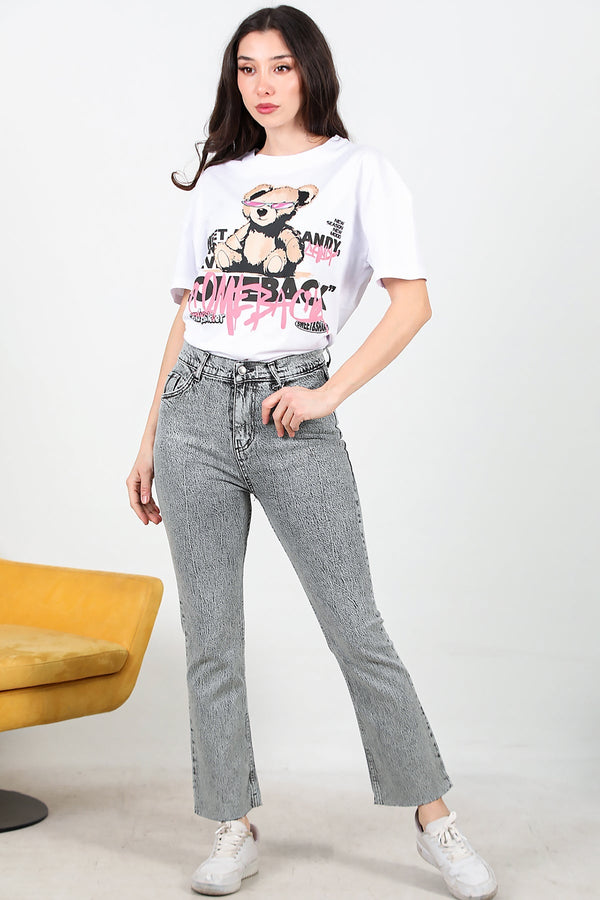 Kadın Crop Jeans Kot Pantolon Antrasit - Arka Görünüm