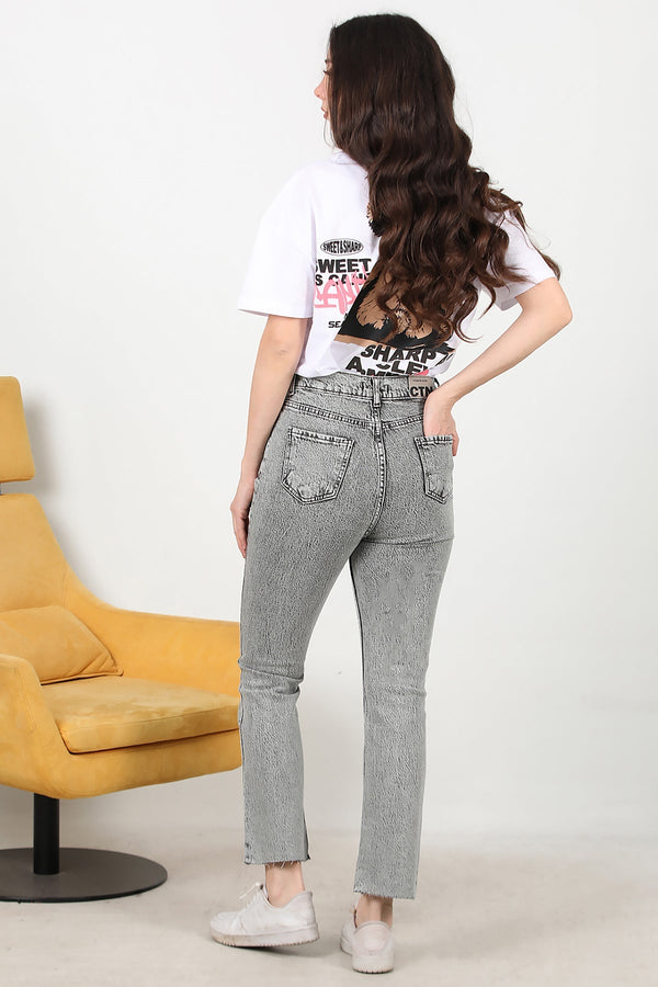 Kadın Crop Jeans Kot Pantolon Antrasit - Kumaş Detayı