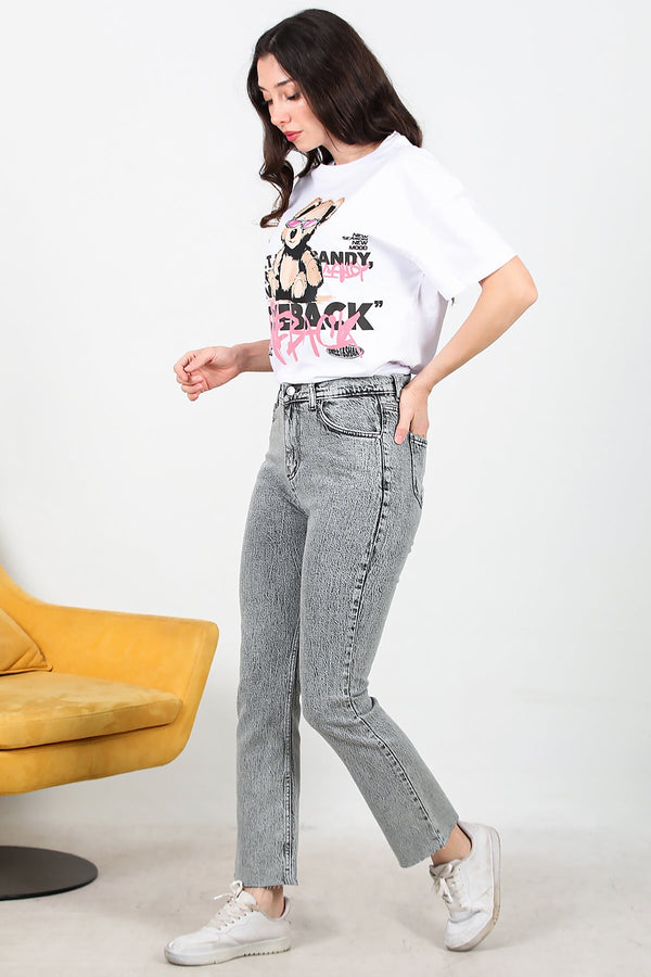 Kadın Crop Jeans Kot Pantolon Antrasit - Yandan Görünüm