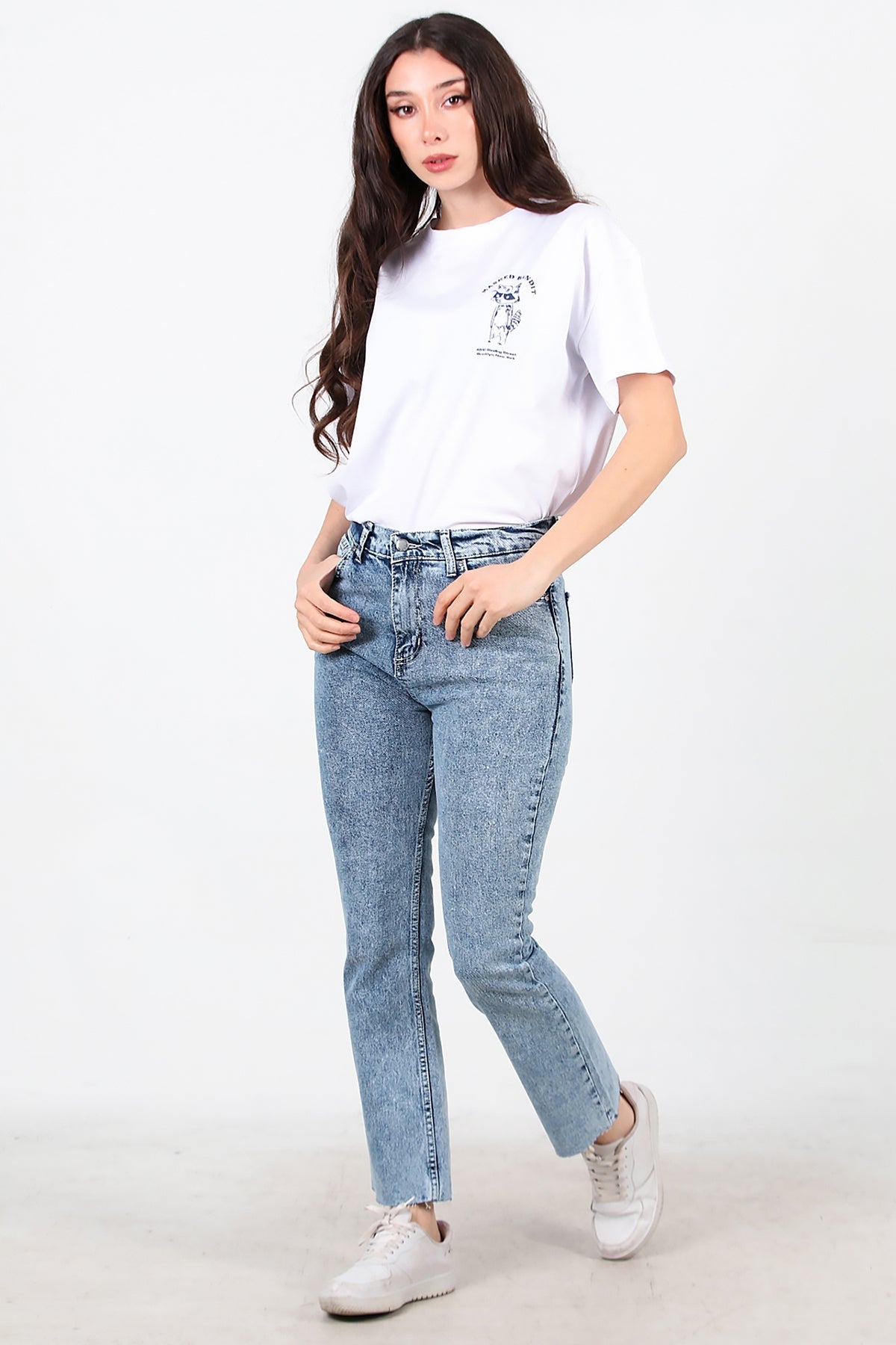 Kadın Crop Jeans Kot Pantolon Mavi - Arka Görünüm