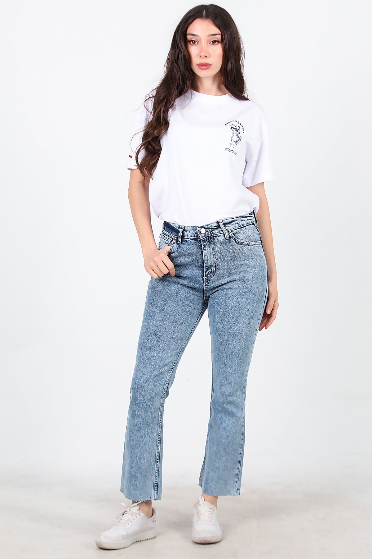 Kadın Crop Jeans Kot Pantolon Mavi - Yandan Görünüm