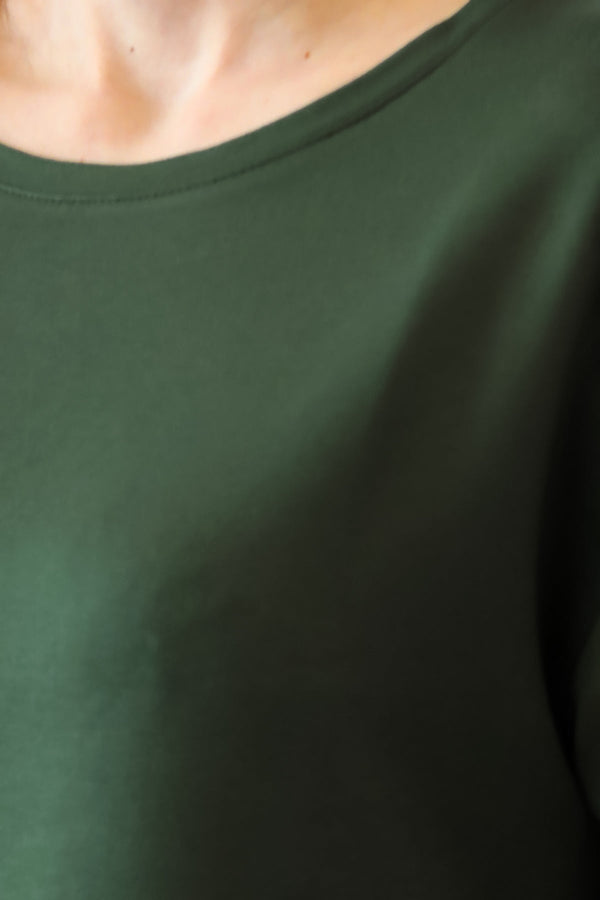 Kadın Eteği Oval Bisiklet Yaka Tshirt Haki - Genel Görünüm