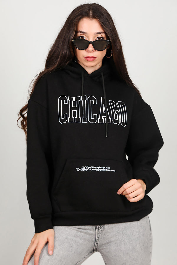 Kadın Kapüşonlu Sweat Siyah - Ön Görünüm