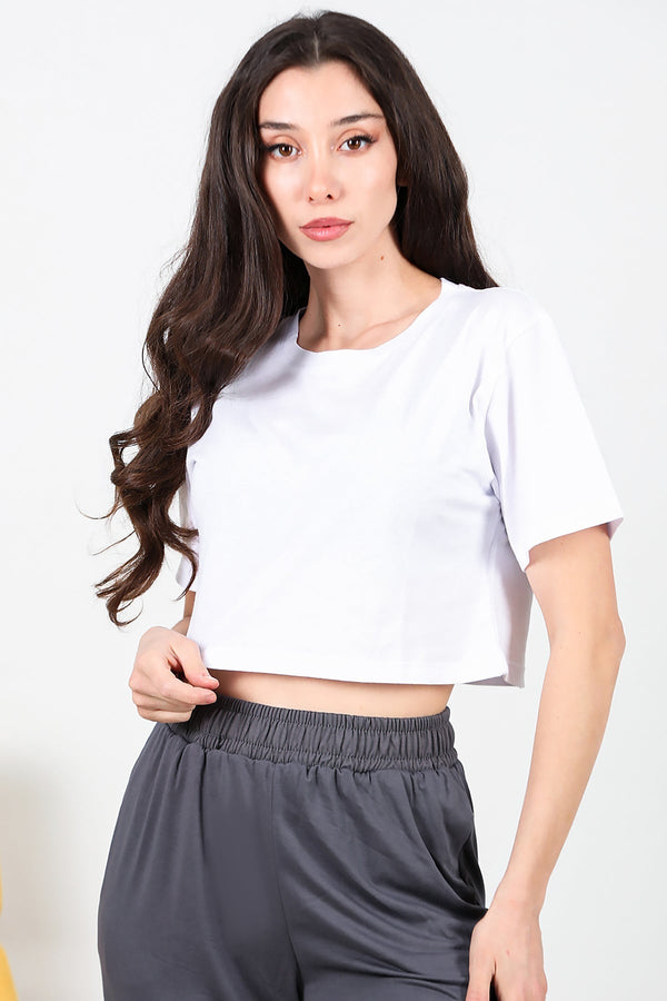 Kadın Kısa T-Shirt Beyaz - Ön Görünüm