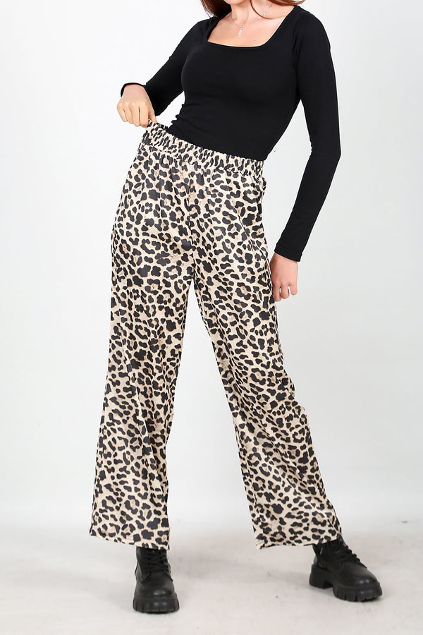 Kadın Leoparlı Pantolon Bej - Arka Görünüm