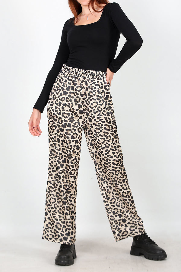 Kadın Leoparlı Pantolon Bej - Yandan Görünüm
