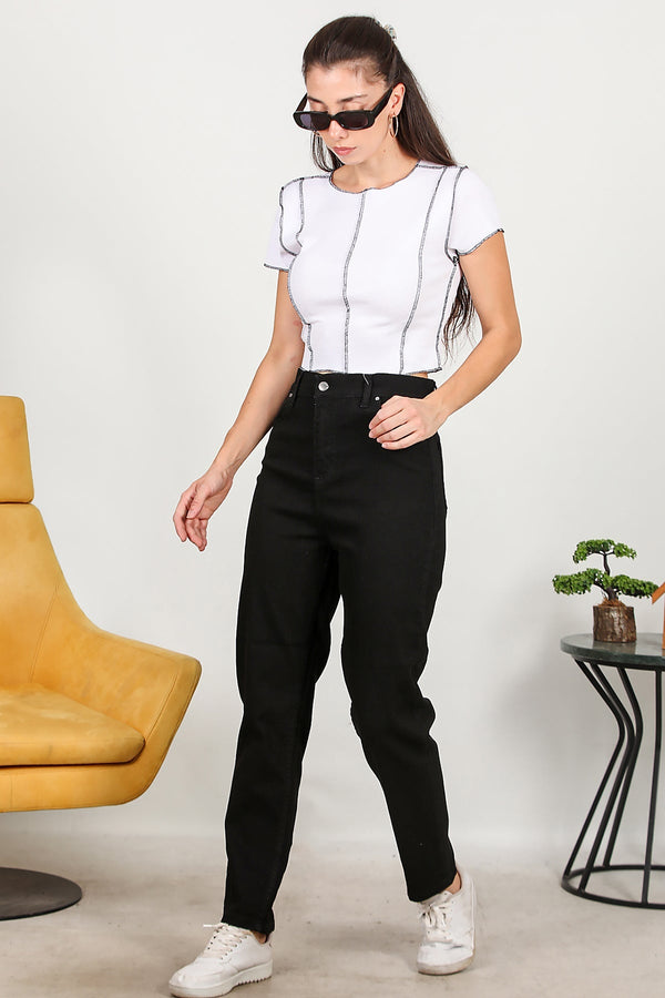 Kadın Mom Jeans Pantolon Siyah - Detay Görünümü