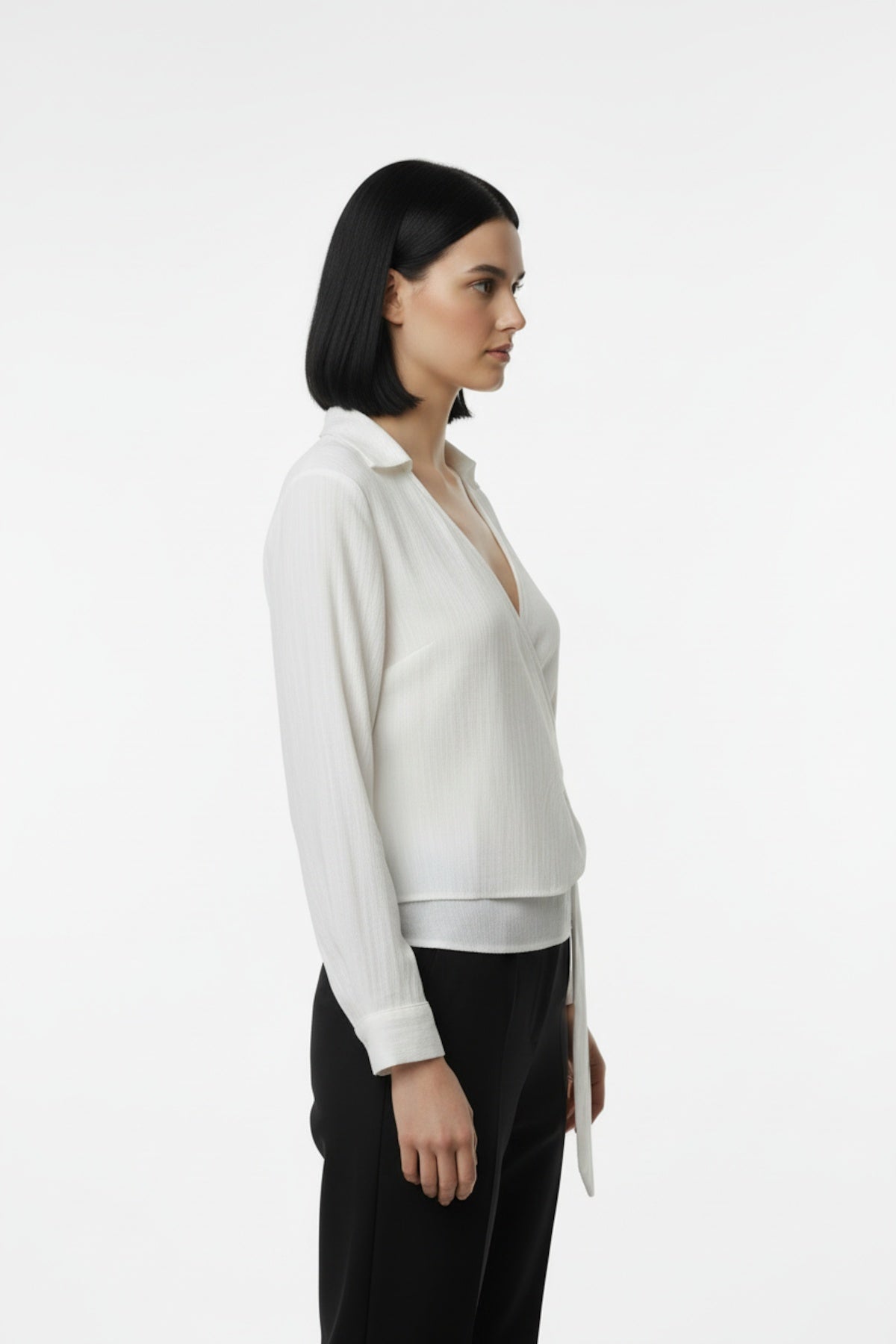 Kadın Müslim Tencel Kumaş Detaylı Bluz Ekru - Arka Görünüm