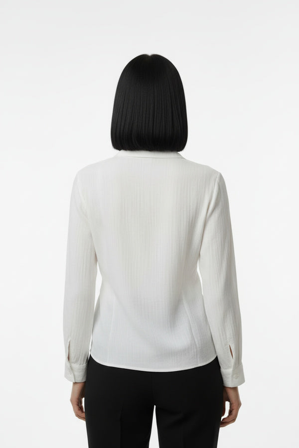 Kadın Müslim Tencel Kumaş Detaylı Bluz Ekru - Yandan Görünüm