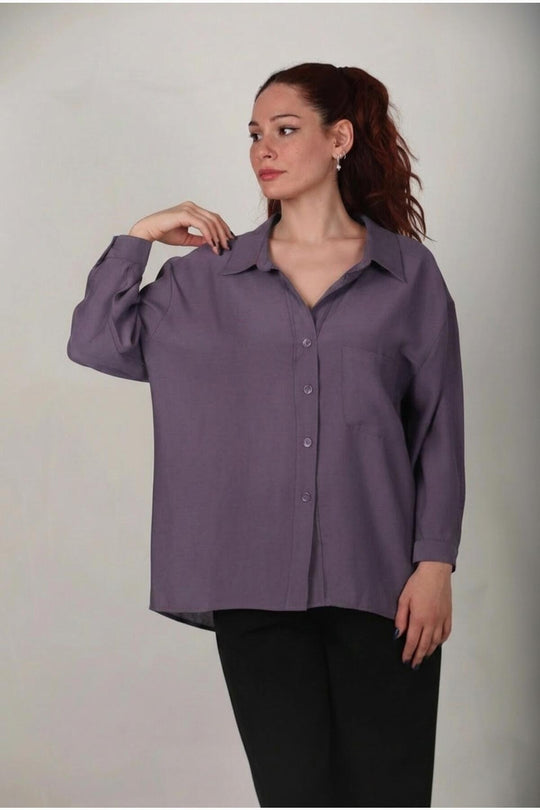 Kadın Oversize Düşük Omuz Gömlek Mor - Arka Görünüm