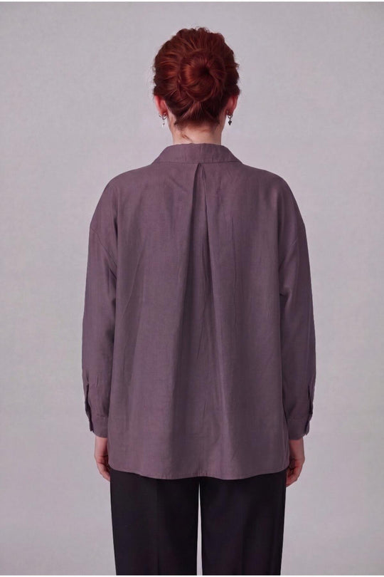 Kadın Oversize Düşük Omuz Gömlek Mor - Detay Görünümü