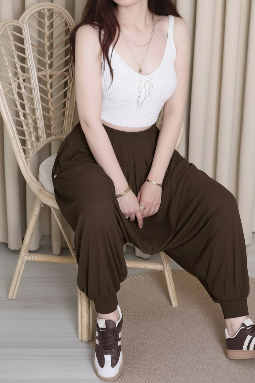 Kadın Sandy Şalvar Kahverengi - Model Üzerinde Görünüm