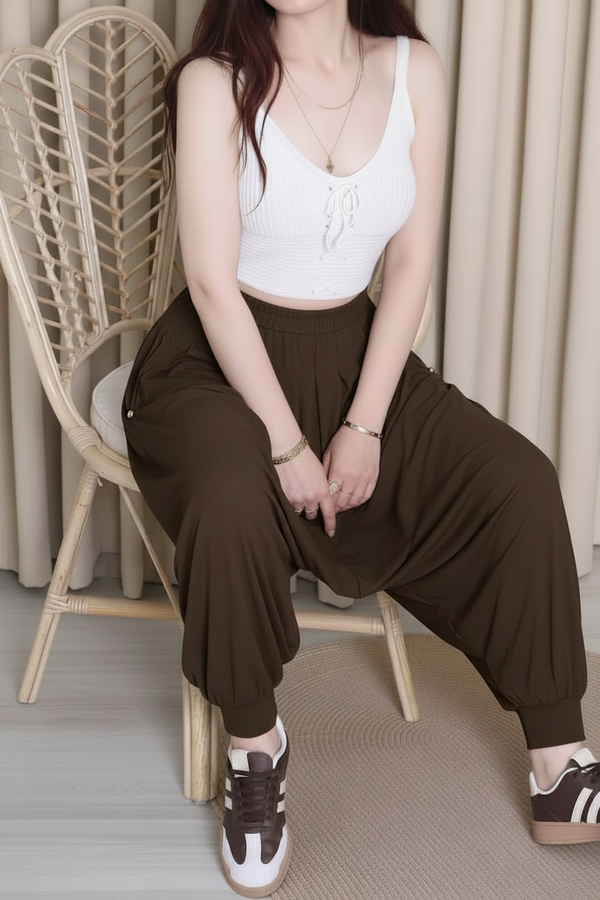 Kadın Sandy Şalvar Kahverengi - Model Üzerinde Görünüm