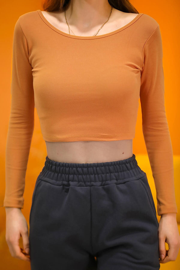 Kadın Sırt Çaprazlı Crop Bluz Hardal - Detay Görünümü