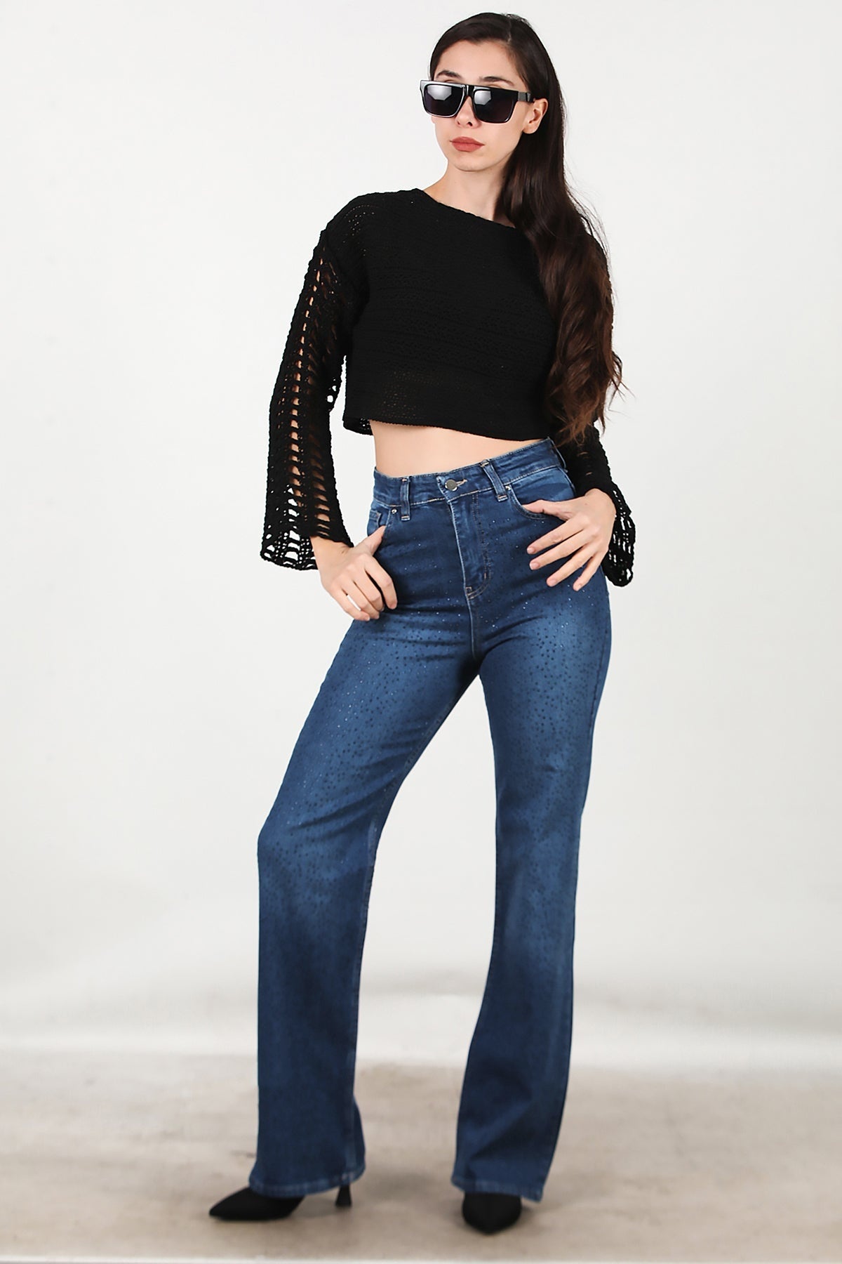 Kadın Taş Detay Kot Pantolon Kot - Arka Görünüm