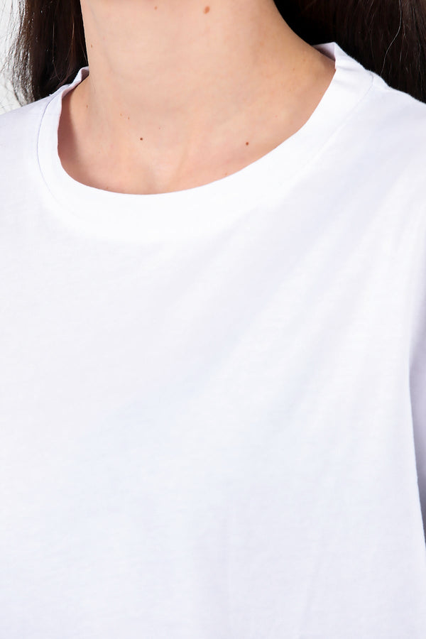 Kadın Yan Yırtmaçlı Bisiklet Yaka Oversize Tshirt Ekru - Ön Görünüm 2