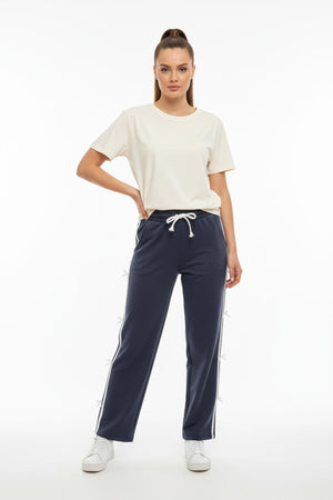 Kadın Yanları Fiyonk Detay Düz Paça Eşofman Füme - Ön Görünüm