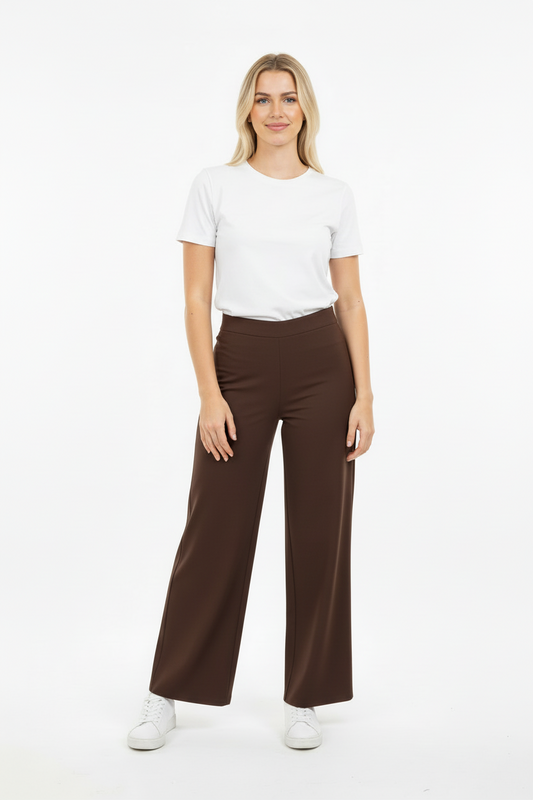 PALAZZO Kadın Bel Lastikli Bol Paça Kot Pantolon Kahverengi