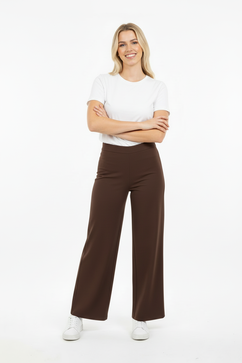 PALAZZO Kadın Bel Lastikli Bol Paça Kot Pantolon Kahverengi