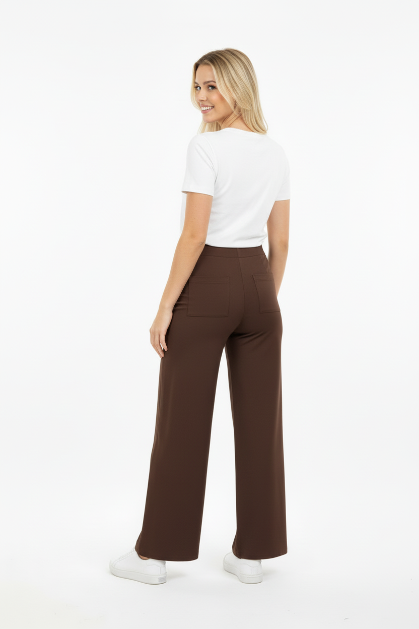 PALAZZO Kadın Bel Lastikli Bol Paça Kot Pantolon Kahverengi