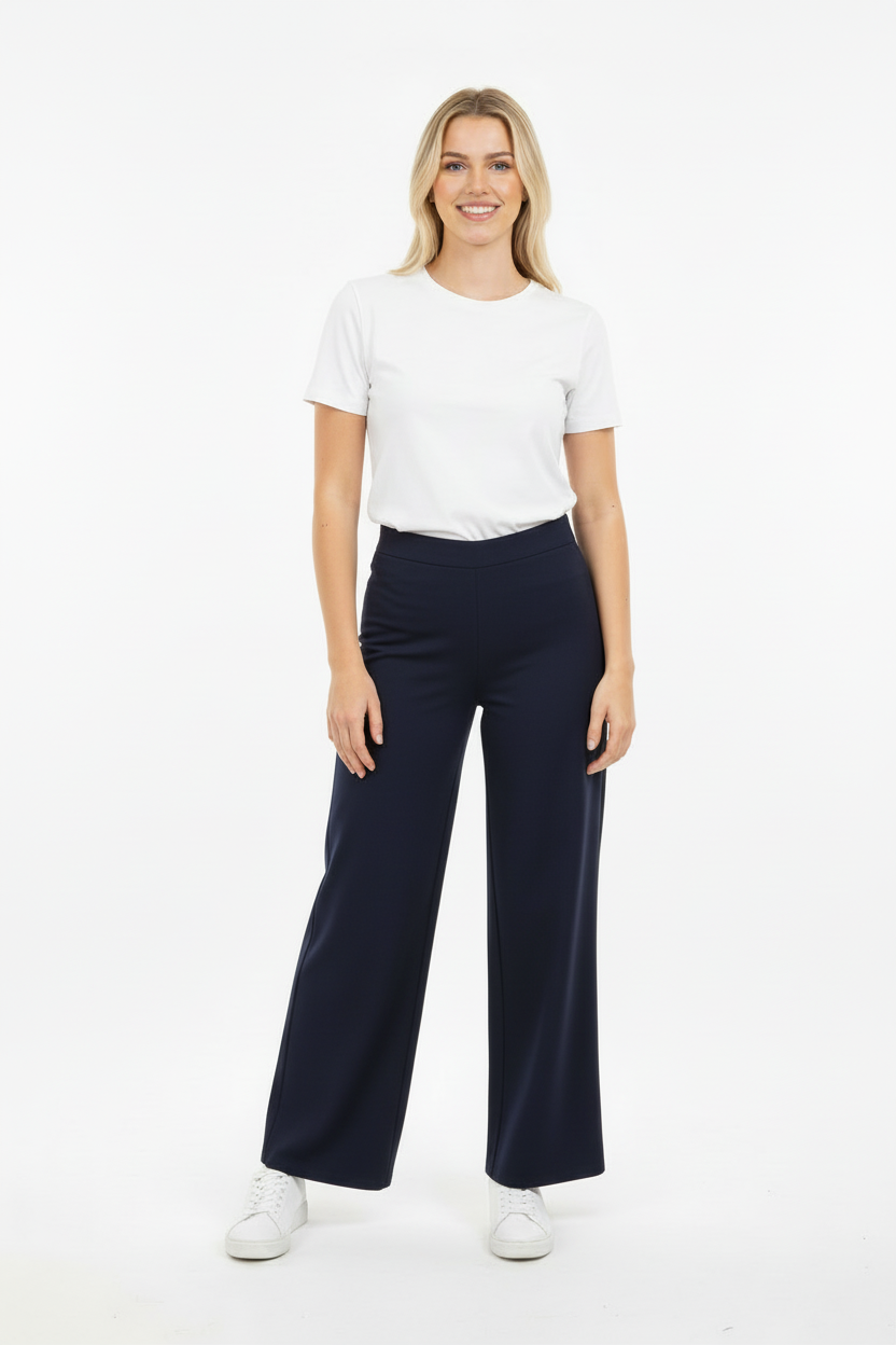 PALAZZO Kadın Bel Lastikli Bol Paça Kot Pantolon Koyu Lacivert