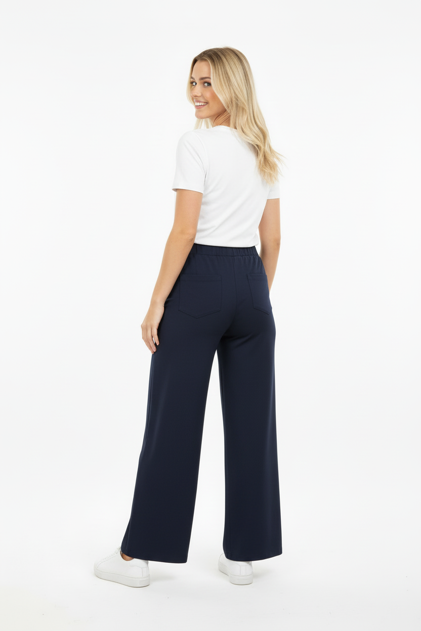PALAZZO Kadın Bel Lastikli Bol Paça Kot Pantolon Koyu Lacivert