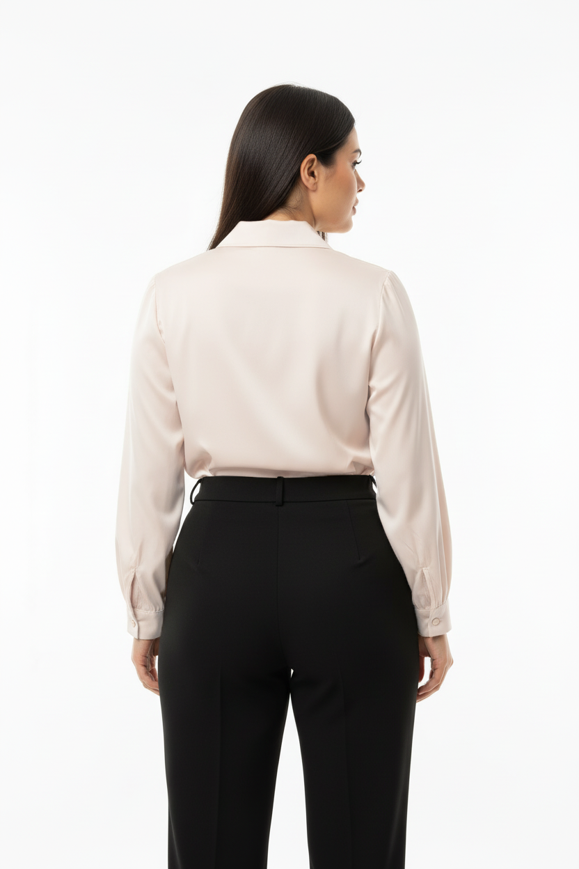 Chic Büyük Beden Önü V Yakalı Bluz Krem