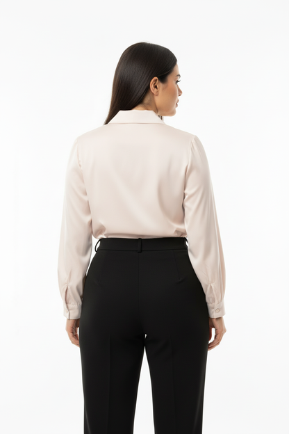 Chic Büyük Beden Önü V Yakalı Bluz Krem