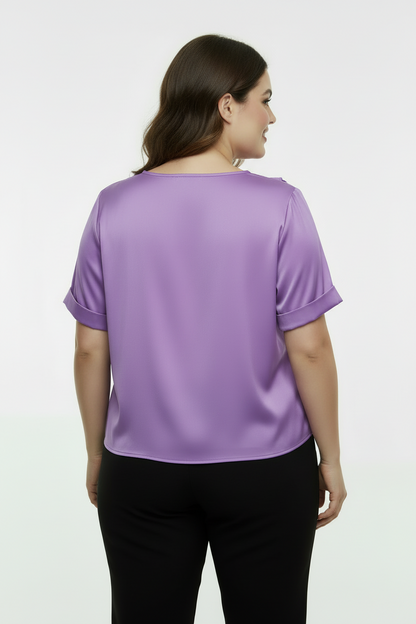 Büyük Beden Kısa Kol Bluz Lila