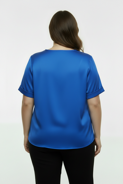 Büyük Beden Kısa Kol Bluz İndigo