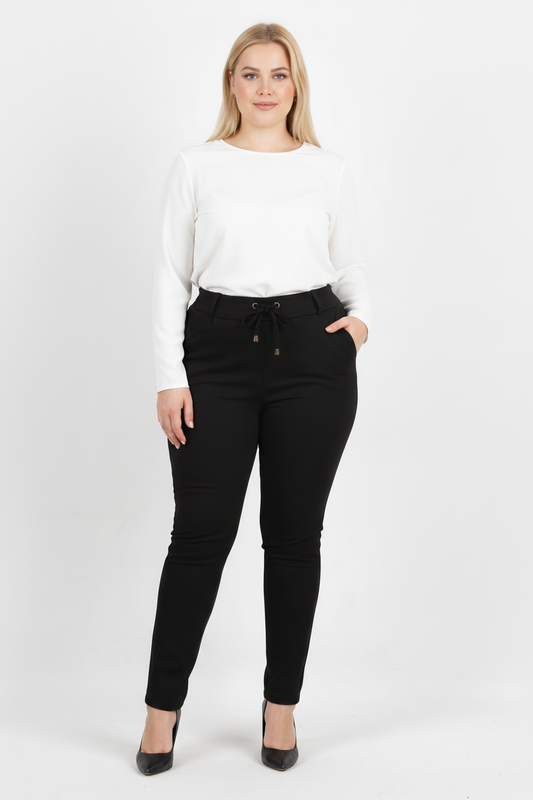 Comforta Büyük Beden Arka Bel Lastikli Pantolon Siyah