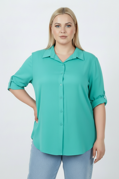 Serene Büyük Beden Kol Katlamalı Gömlek Mint