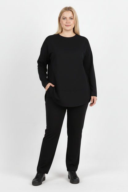 Modera Büyük Beden Parça Detay İkili Takım Siyah