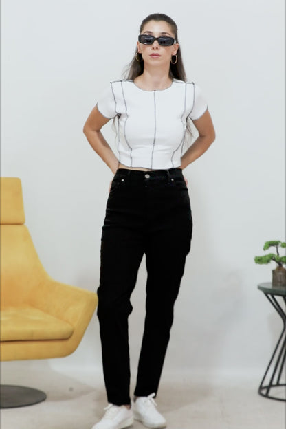 Kadın Mom Jeans Pantolon Siyah