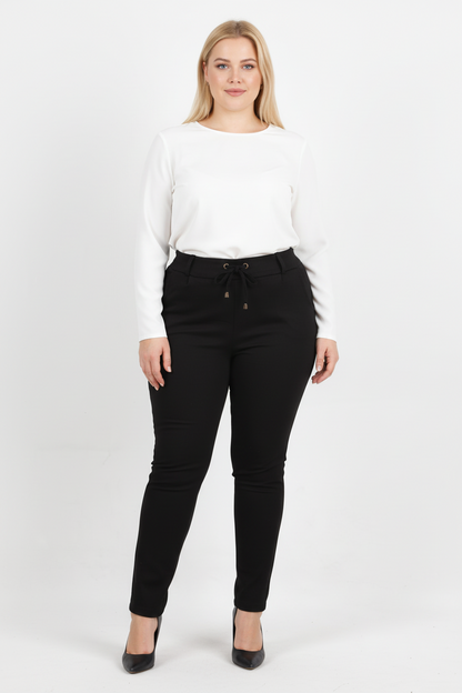 Comforta Büyük Beden Arka Bel Lastikli Pantolon Siyah