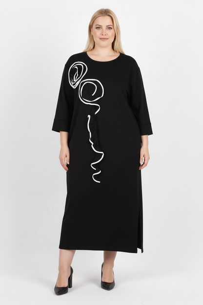 Cascade Büyük Beden Ön Fırfır Detay Elbise Siyah