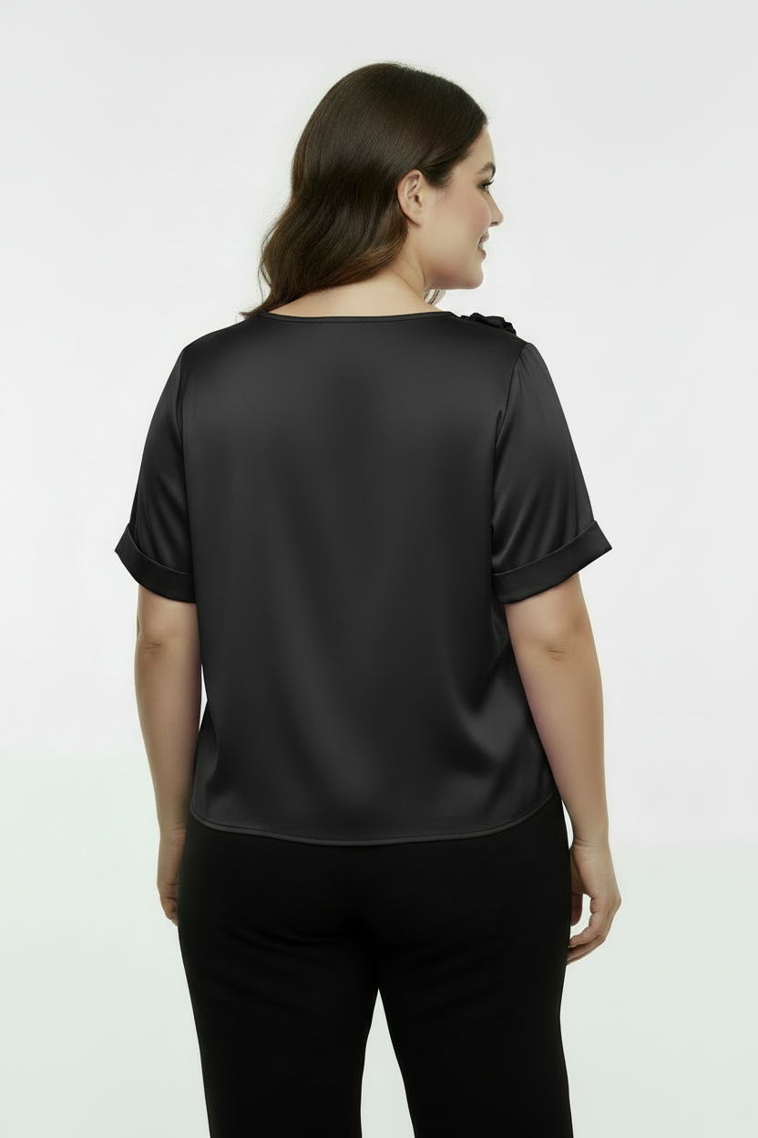 Büyük Beden Kısa Kol Bluz Siyah