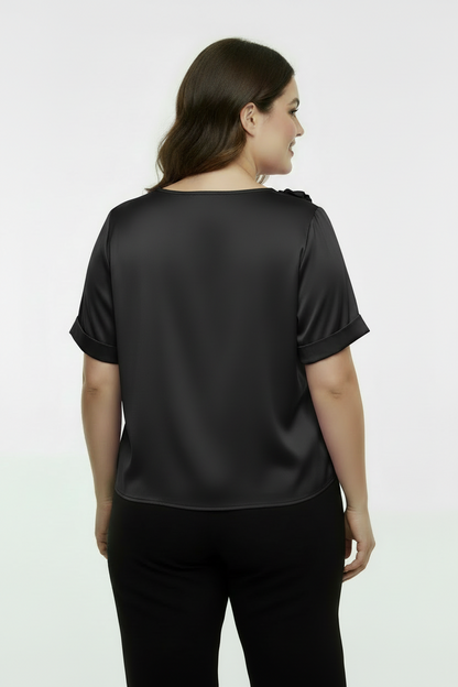 Büyük Beden Kısa Kol Bluz Siyah