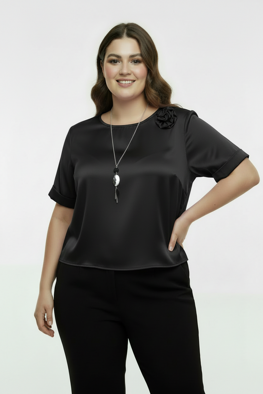 Büyük Beden Kısa Kol Bluz Siyah