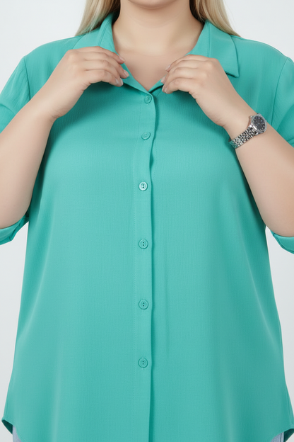 Serene Büyük Beden Kol Katlamalı Gömlek Mint