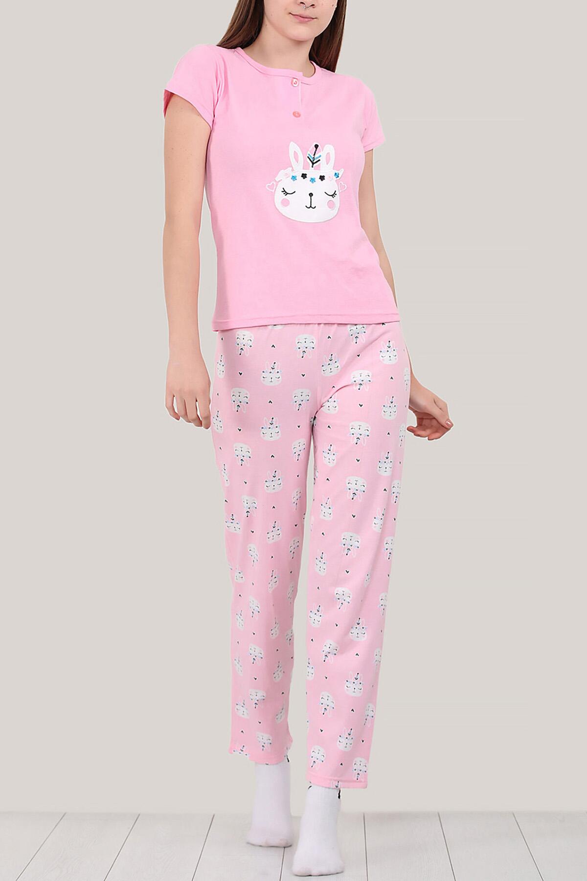 Kadın Kısa Kollu Pijama Takımı Pembe | Patırtı