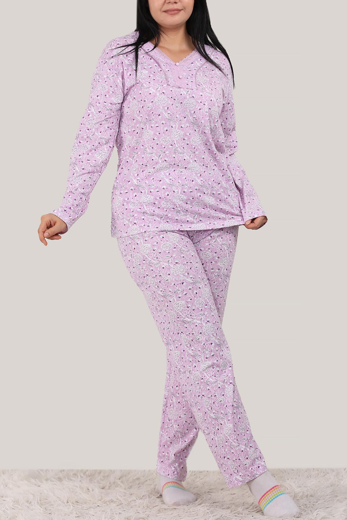 Büyük Beden Organik Pamuk Pijama Takımı Lila | Patırtı