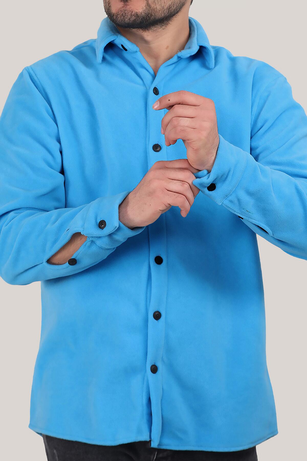 Erkek Uzun Kol Polar Çıt Çıt Düğmeli Gömlek Mavi | Patırtı