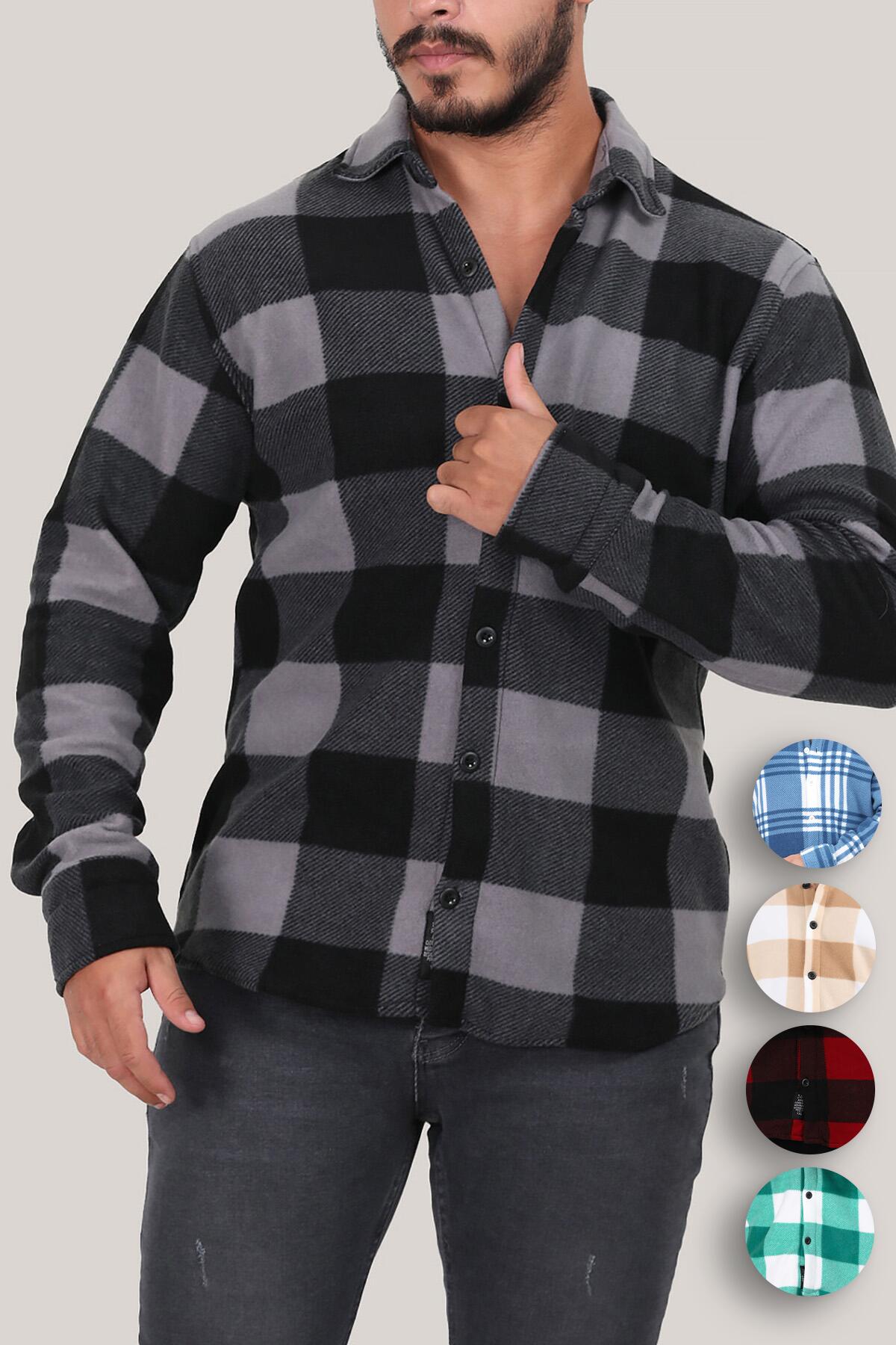 Erkek Ekoseli Düğmeli Oduncu Gömlek Antrasit | Patırtı