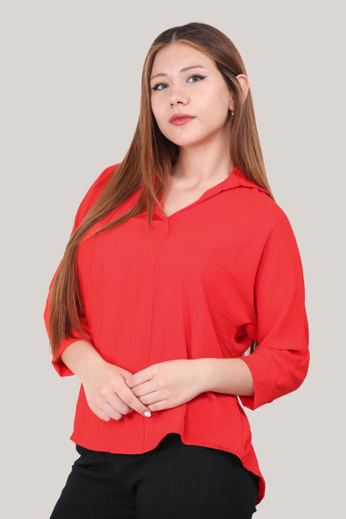 Kadın Gömlek Yaka Bluz Kırmızı | Patırtı