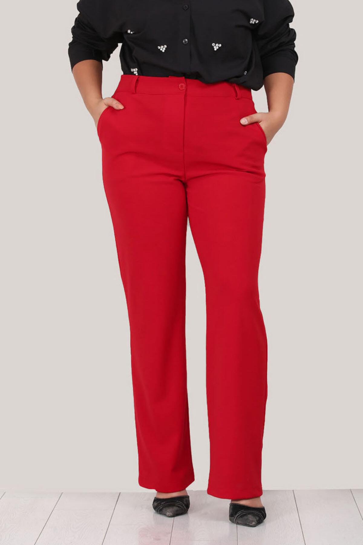 Büyük Beden Yüksek Bel Pantolon Kırmızı | Patırtı