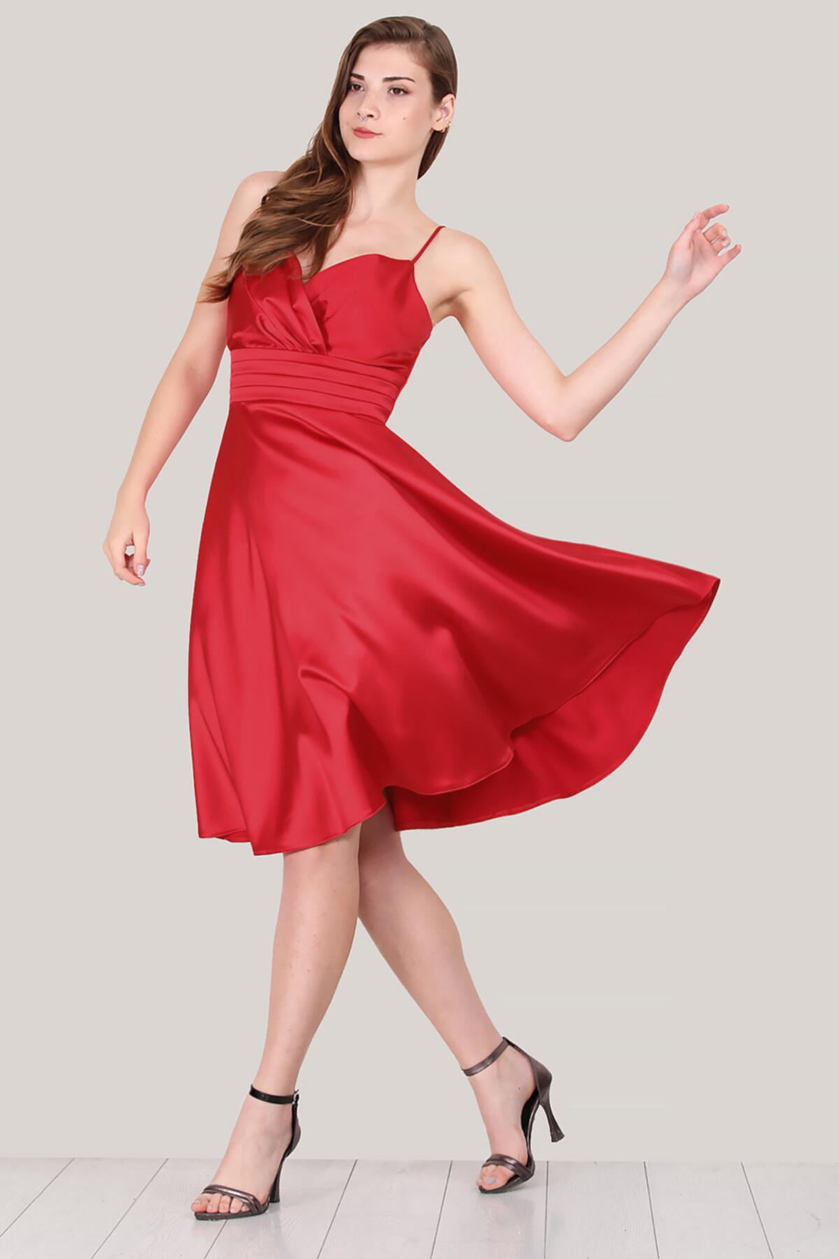 Kadın Kısa Abiye Elbise Kırmızı | Patırtı